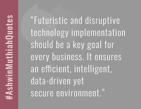 Futuristic and disruptive technology implementation should be a key goal for 
every business. It ensures 
an efficient, intelligent, data-driven yet 
secure environment