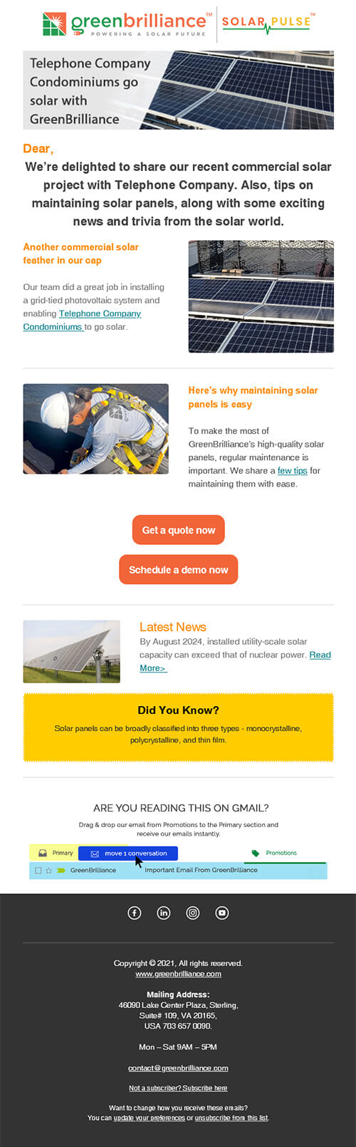 Telephone Company Condominiums go solar with GreenBrilliance