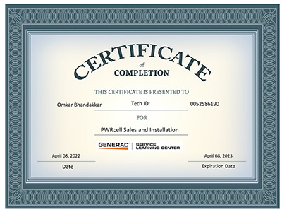 GENERAC Certificate